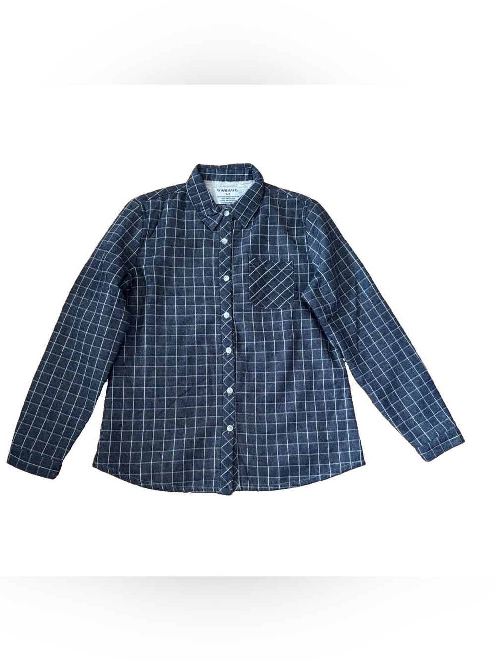 NWOT Garage Boys Navy Windowpane Sherpa Lined Button-Up Shirt - Small